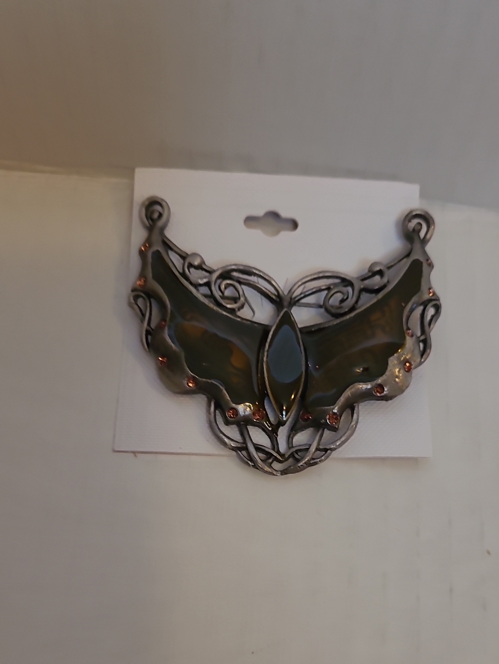 Fashion Jewelry Olive Green and Silver Winged Statement Necklace